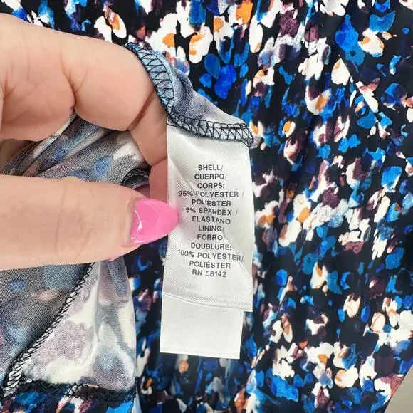 Maggy London Raglan Long Sleeve Crew Neck Blue Speckled Print Blouson Midi Dress - Picture 9 of 14